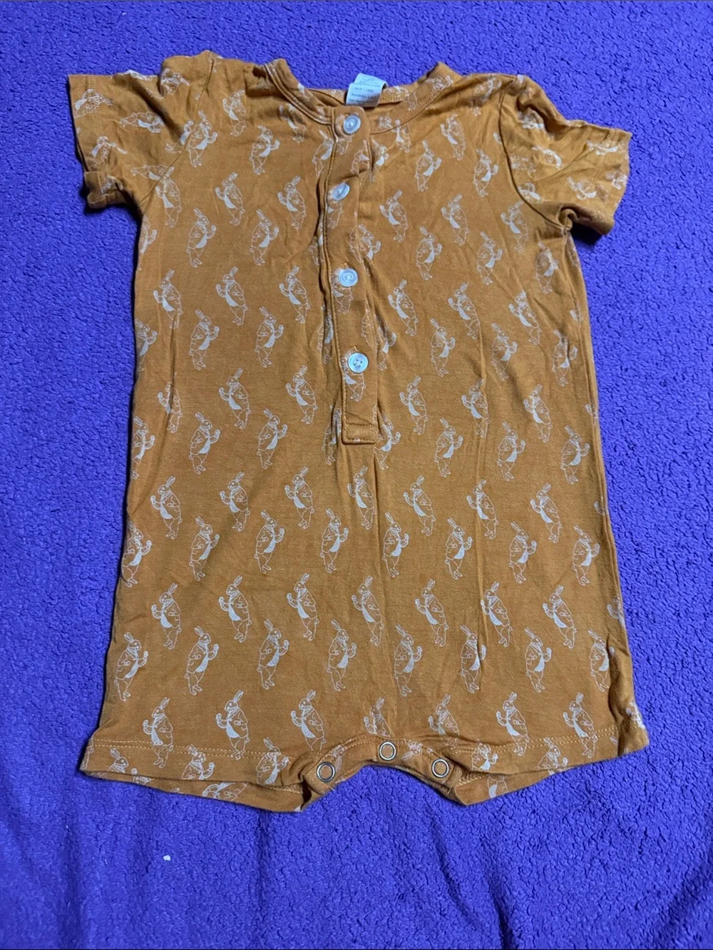 kate quinn Rust Short Sleeve Romper with Skate Print- Alice in Wonderland rabbit